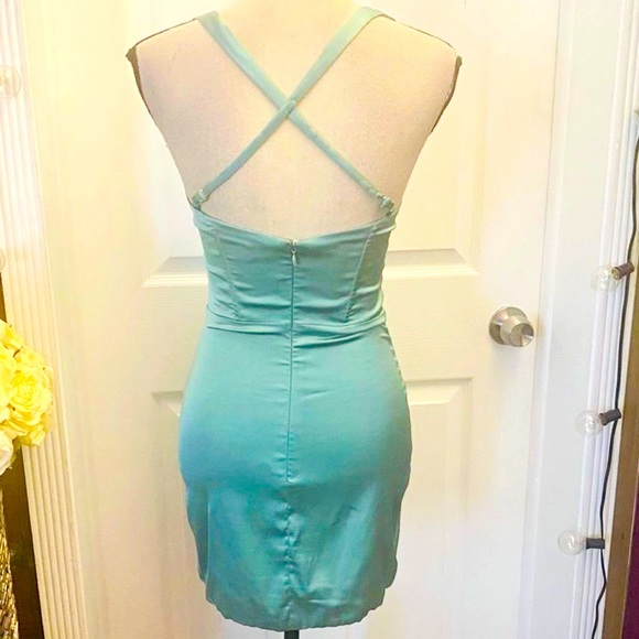 Mini Dress - Aqua Marin - Oh Polly - Deluxe Corset Satin - Small / 04 US - Picture 12 of 17